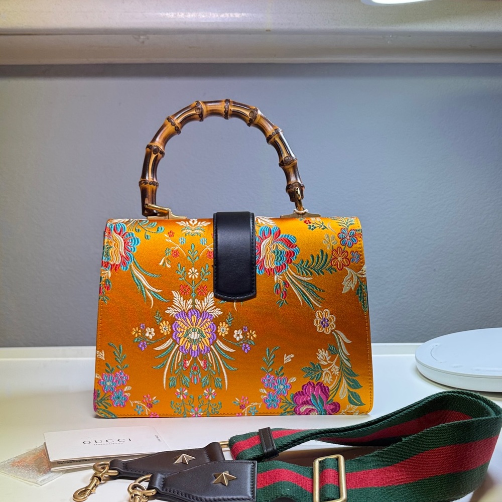 Gucci Orange Floral Shoulder Bag with Bamboo Handle RARE LIMITED EDITION - NEW!! - Picture 3 of 9